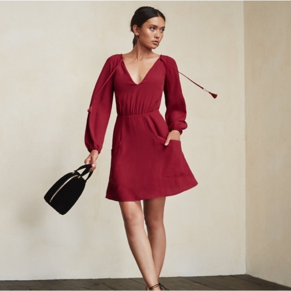 Reformation Misha Crepe Tassels Dress in Malbec, Sz 2